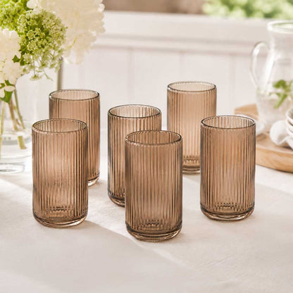 Amber Ribbed Highball Glasses 6pk