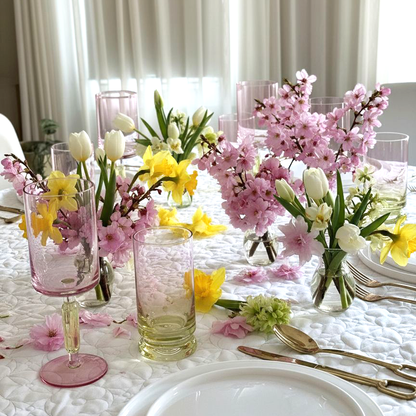 Green & Pink Stem Wine Glasses 6pk