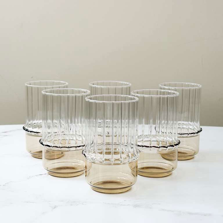Colored Base & Ribbed Highball Glasses 6pk