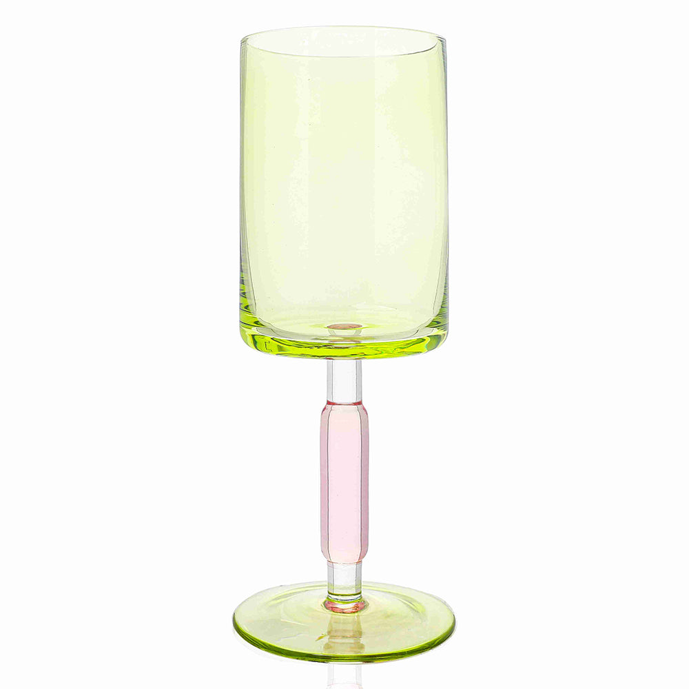Green & Pink Stem Wine Glasses 6pk