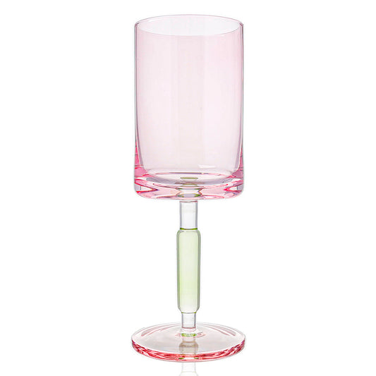 Green & Pink Stem Wine Glasses 6pk