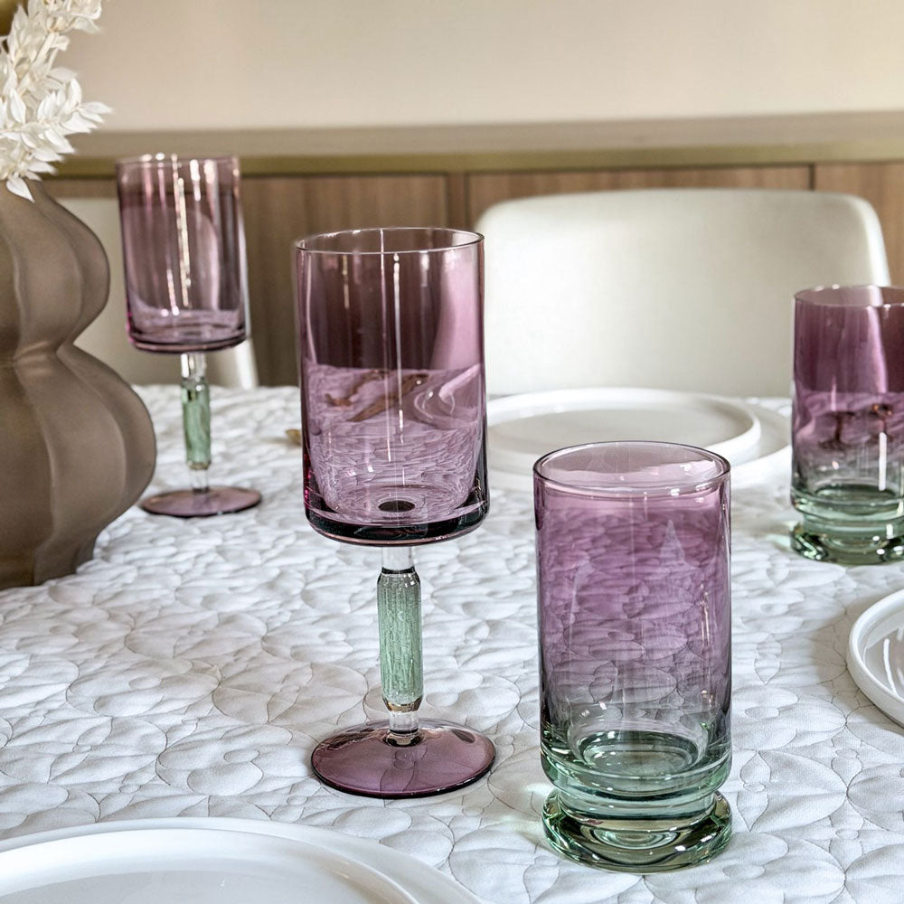 Purple & Green Stem Wine Glasses 6pk