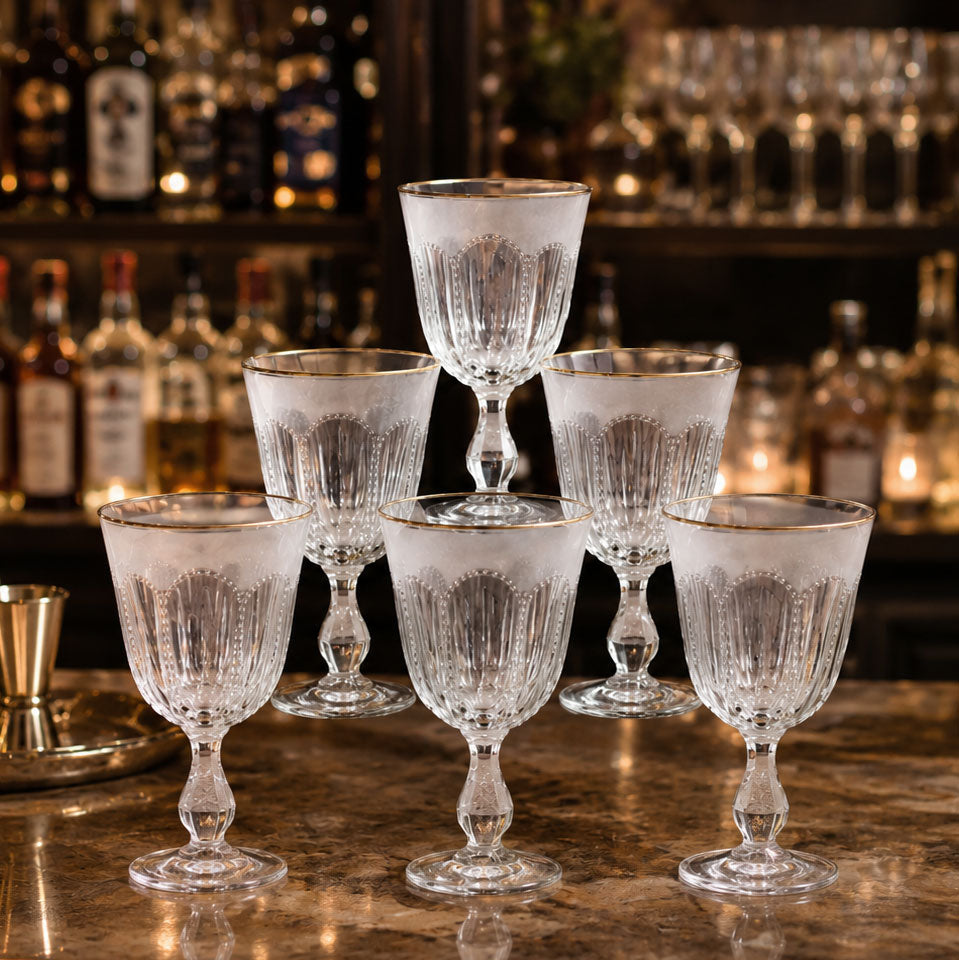Textured Stem Wine Glasses with Gold Rim 6pk