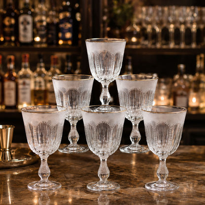 Textured Stem Wine Glasses with Gold Rim 6pk