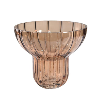 Wide Neck Amber Ribbed Vase