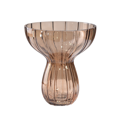 Funnel Amber Ribbed Glass Vase