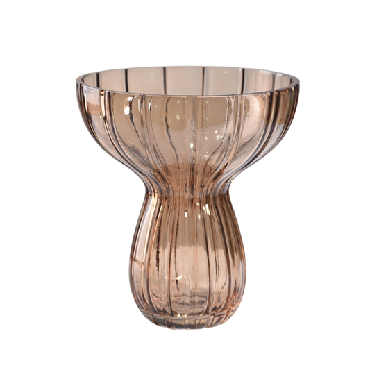 Funnel Amber Ribbed Glass Vase