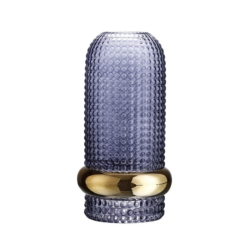 Blue Glass Hammered Vase with Gold Band