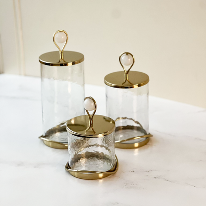 Elegant Glass Cookie Jar With Gold Lid and Base