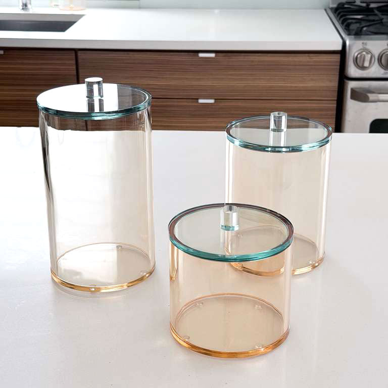 Amber Lucite Cookie Jars with Teal Lid