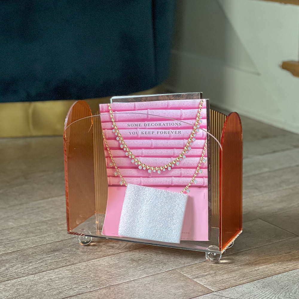Amber Corrugated Lucite Magazine Rack