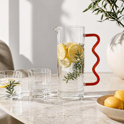 Glass Pitcher with Colored Wavy Handle