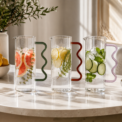 Glass Pitcher with Colored Wavy Handle