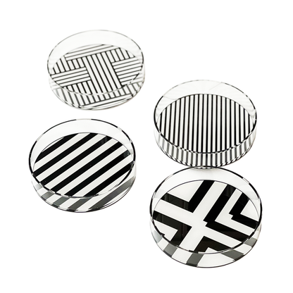Lucite Black & White Dessert Plates 4pk