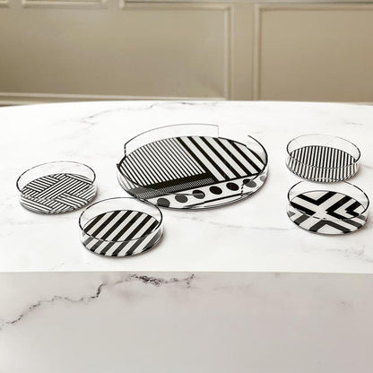 Lucite Black & White Dessert Plates 4pk