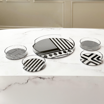 Lucite Black & White Dessert Plates 4pk