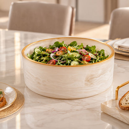 Resin Snow Drift Salad Bowl with Gold Trim