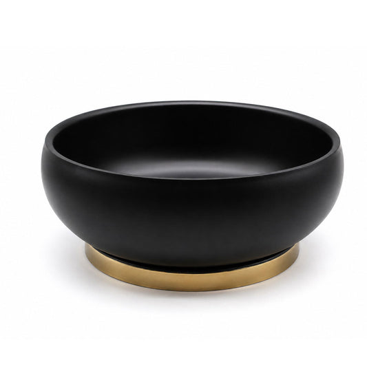 Matte Black Stainless Steel Round Salad Bowl with Base
