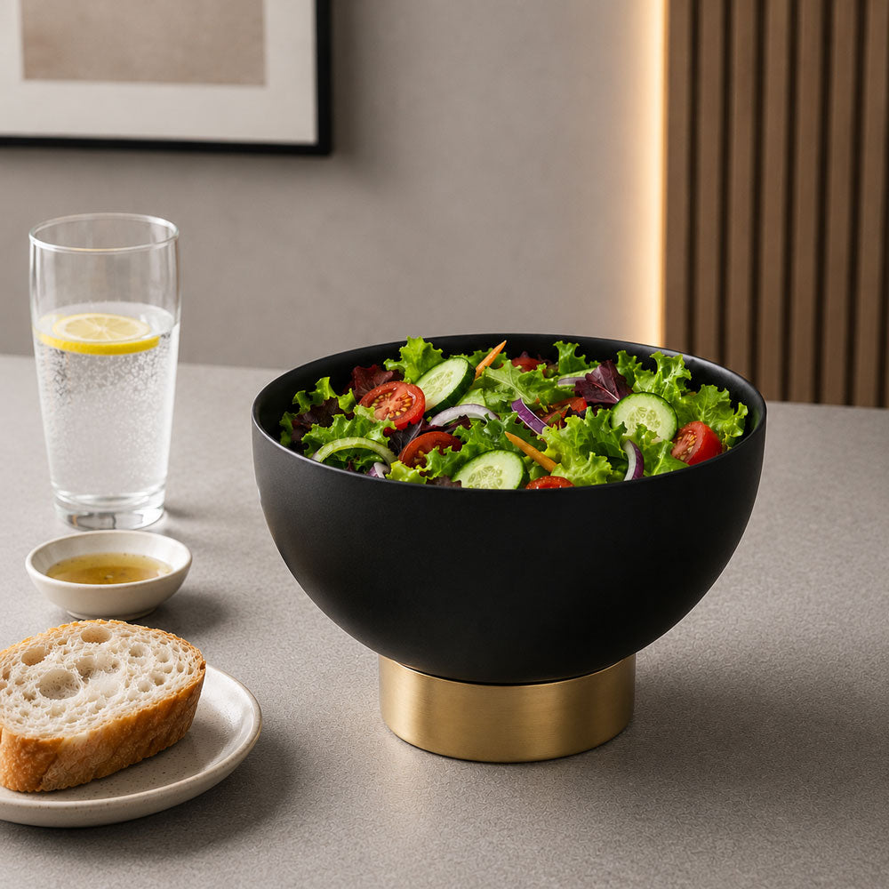 Matte Black Stainless Steel Pedestal Salad Bowl