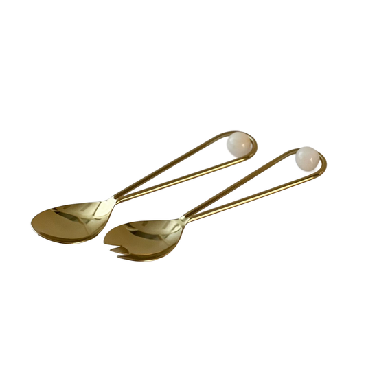 Gold Stainless Steel Salad Servers With Balls