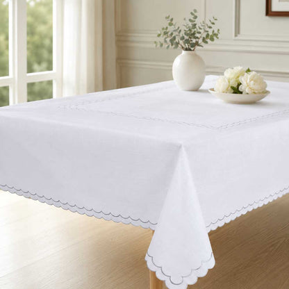 Whisper Weave Silver Scalloped Edge Tablecloth