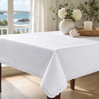 Whisper Weave Silver Scalloped Edge Tablecloth