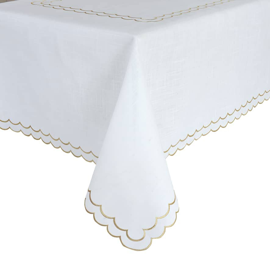 Whisper Weave Gold Scalloped Edge Tablecloth