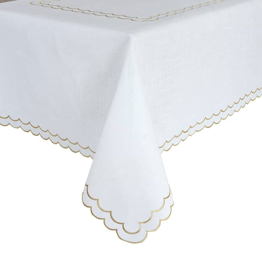 Whisper Weave Gold Scalloped Edge Tablecloth
