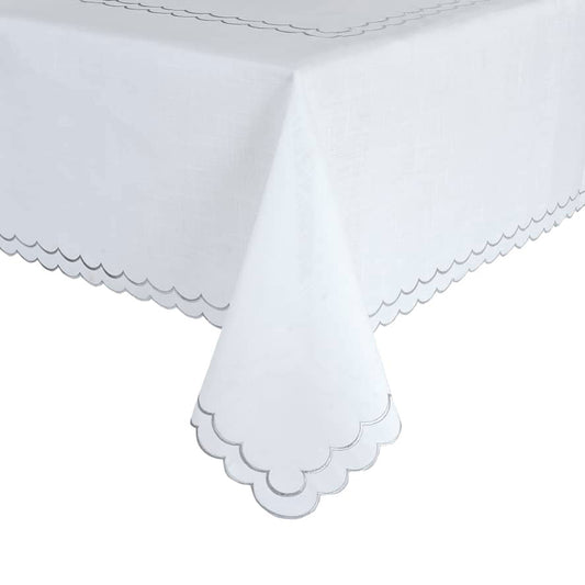 Whisper Weave Silver Scalloped Edge Tablecloth