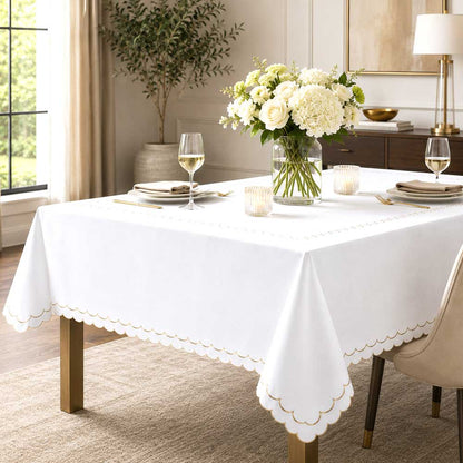 Whisper Weave Gold Scalloped Edge Tablecloth