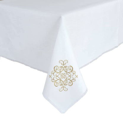 Whisper Weave Tablecloth With Gold Filigree Design