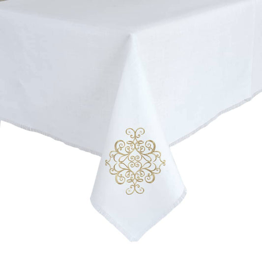 Whisper Weave Tablecloth With Gold Corner Design