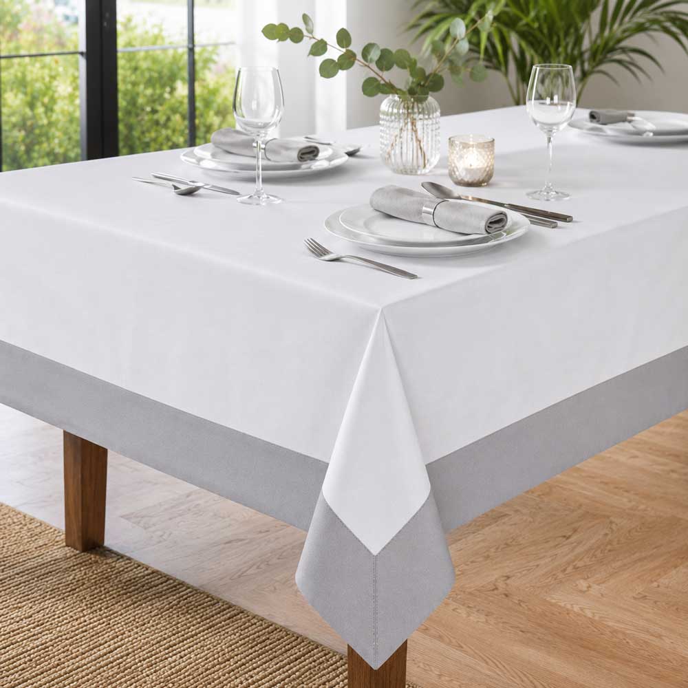 Shimmer Weave Tablecloth with Grey Edging Tablecloth