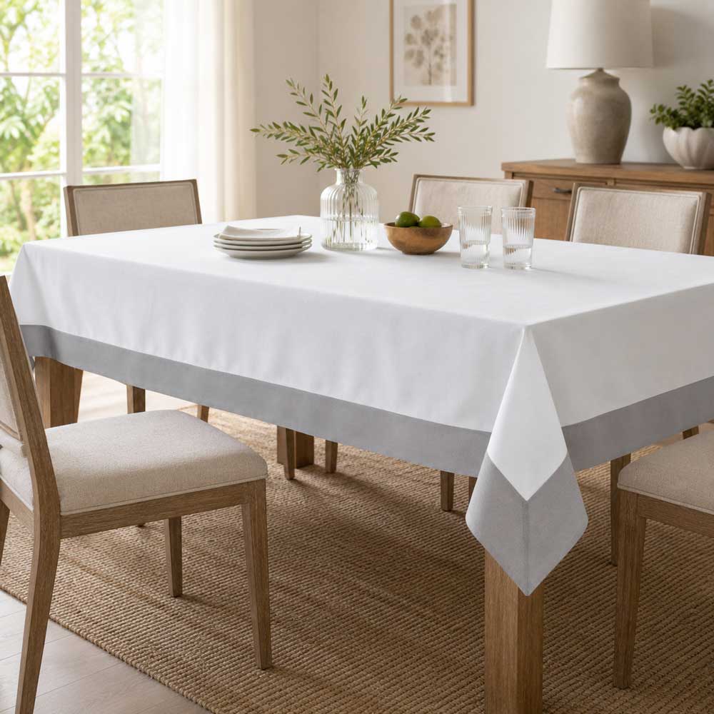 Shimmer Weave Tablecloth with Grey Edging Tablecloth