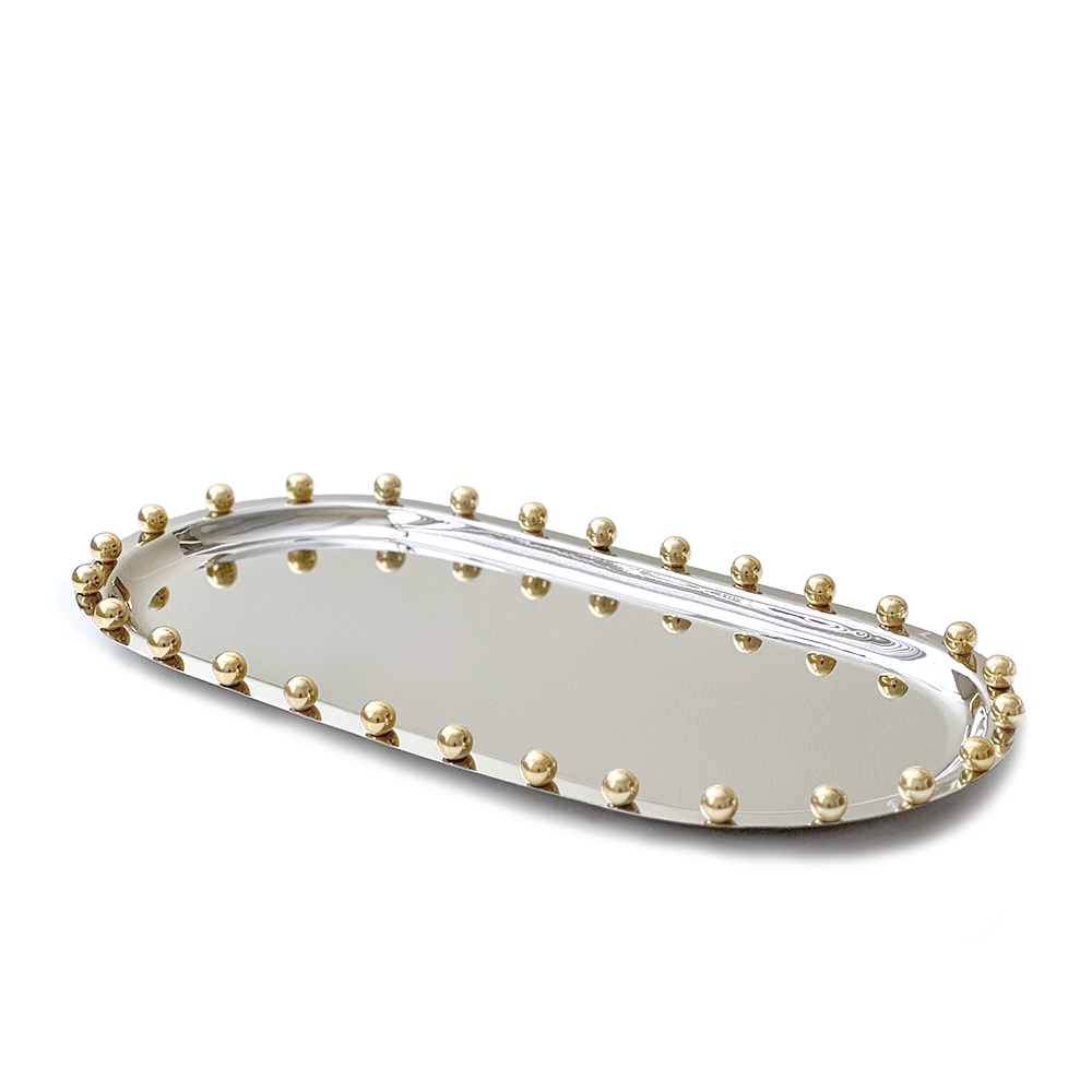 Stainless Steel Tray with Gold Balls