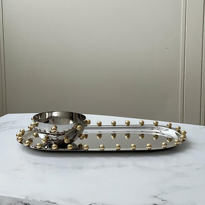 Stainless Steel Tray with Gold Balls