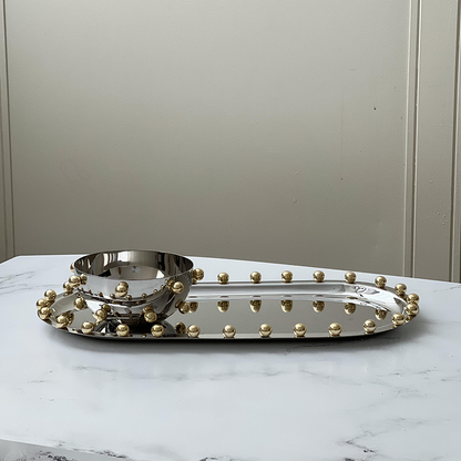 Stainless Steel Tray with Gold Balls
