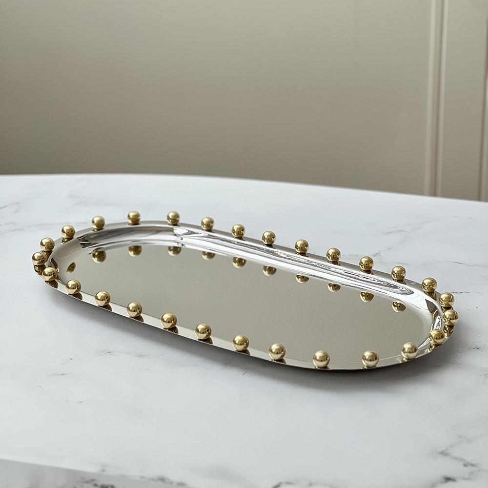 Stainless Steel Tray with Gold Balls
