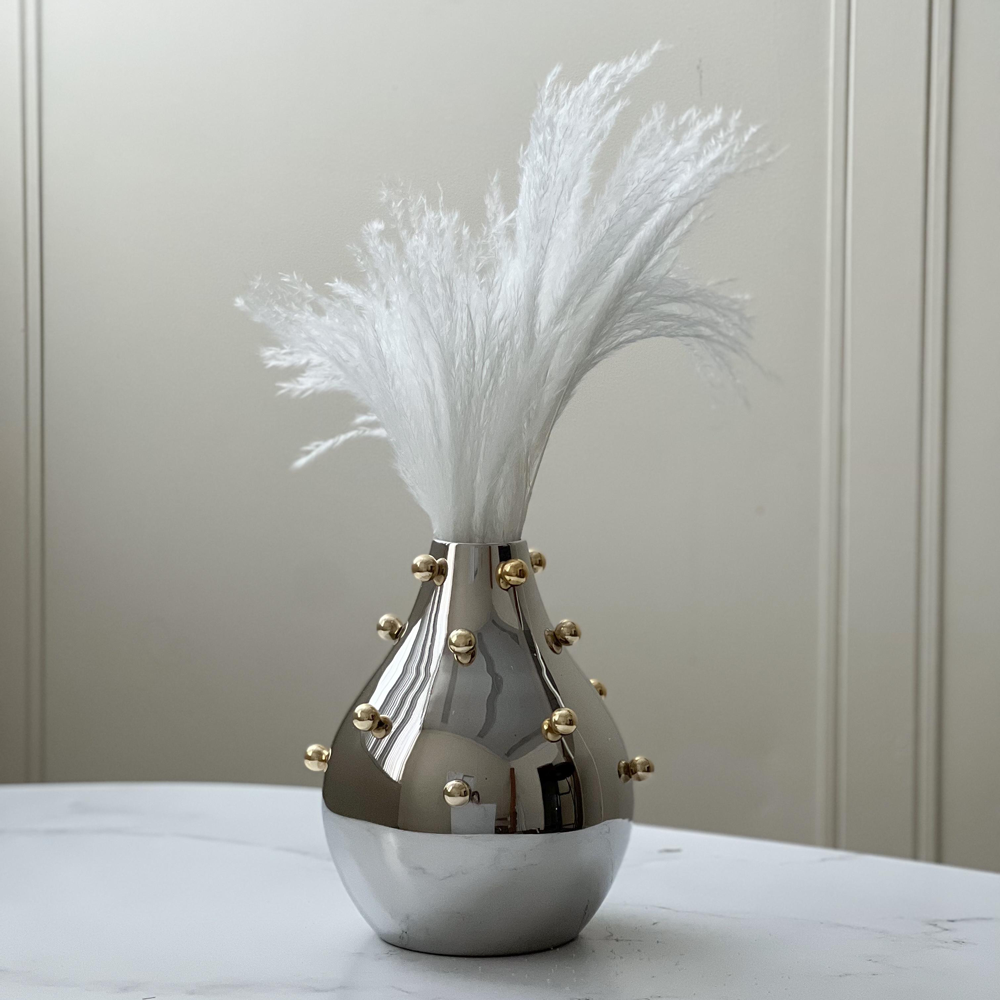 Stainless Steel Vase With Gold Balls Large