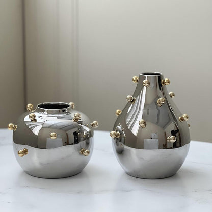 Stainless Steel Vase With Gold Balls Large