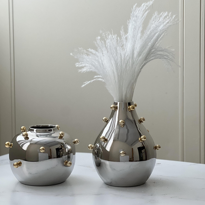 Stainless Steel Vase With Gold Balls Small