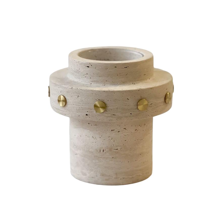 Travertine Vase with Gold Studs