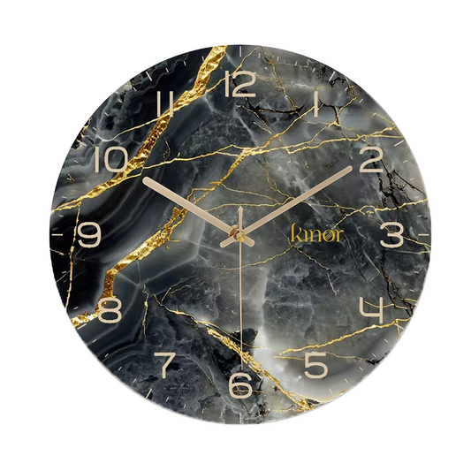 Glass Wall Clock Black Marble