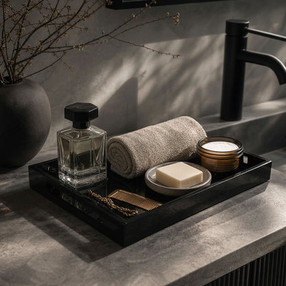 Black Rectangle Lacquered Wood Tray