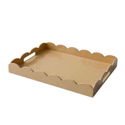 Scalloped Edge Rectangle Lacquered Wood Serving Tray