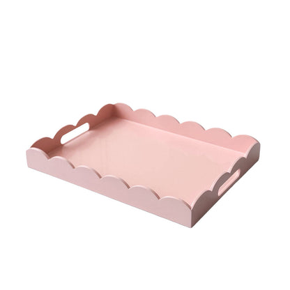 Scalloped Edge Rectangle Lacquered Wood Serving Tray