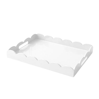 Scalloped Edge Rectangle Lacquered Wood Serving Tray