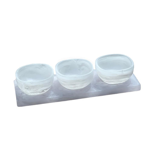Resin Snow Drift Dip Bowls and Tray