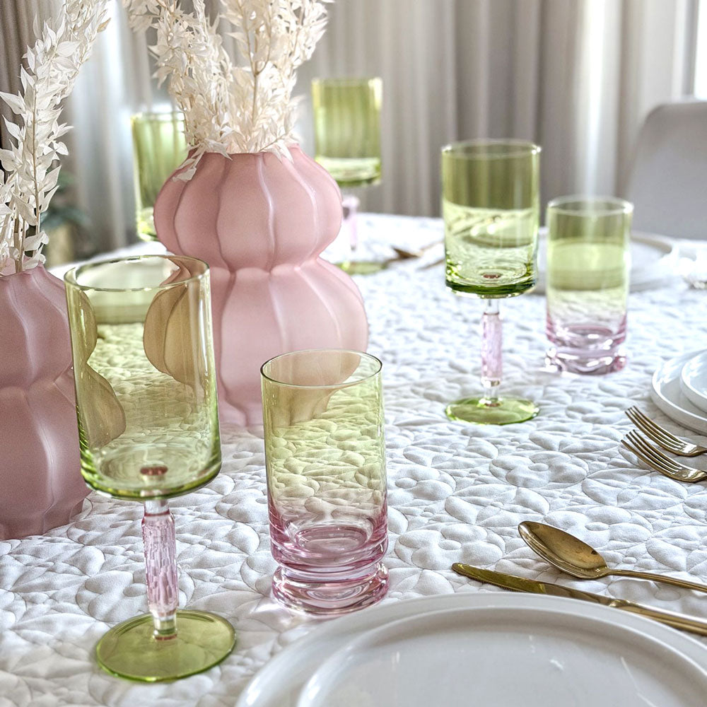 Green & Pink Stem Wine Glasses 6pk