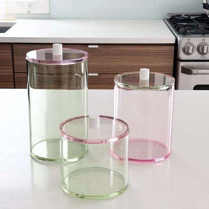 Pink Lucite Cookie Jar with Green Lid